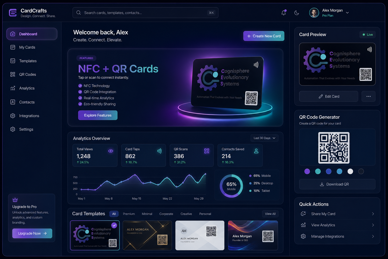 CardCrafts ID card designer with NFC, QR codes, and template gallery