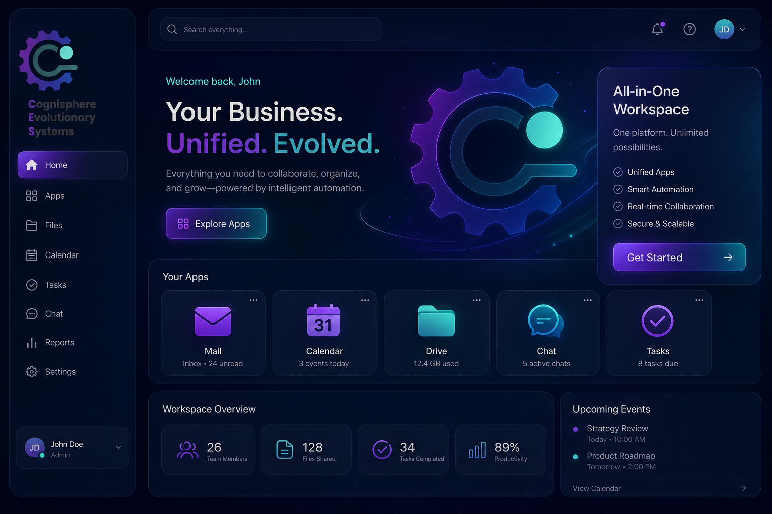 CES HUB unified business workspace with mail, calendar, drive, and tasks